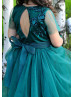 Dark Teal Lace Tulle Flower Girl Dress